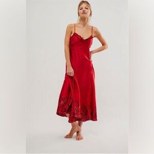 Free People Red Midi Dress with Spaghetti Straps